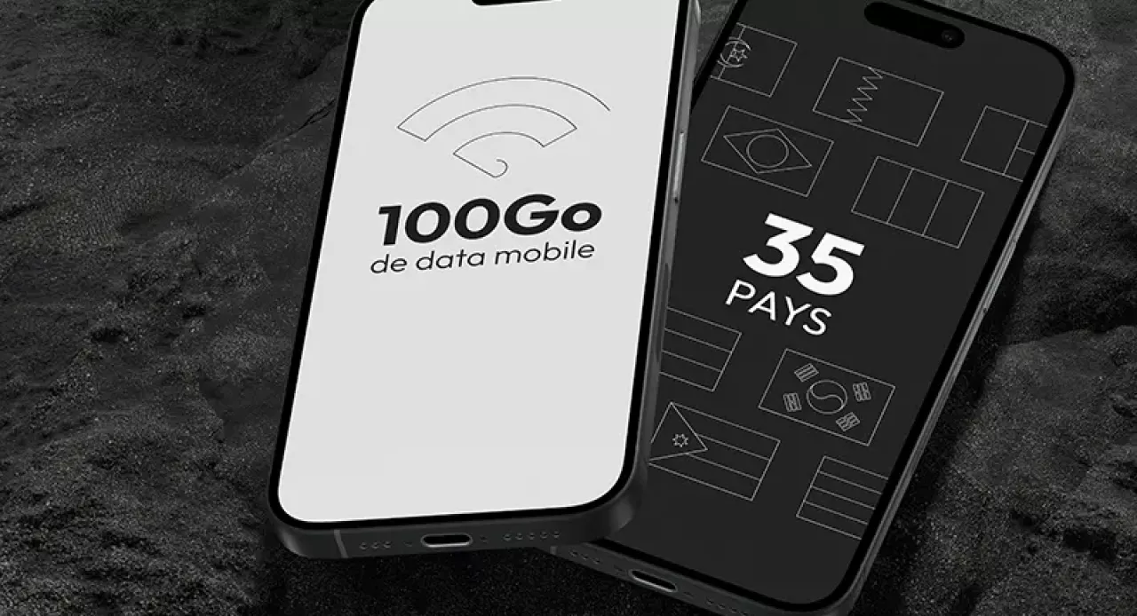 Deux smartphones affichant le message "100Go dans 35 pays"