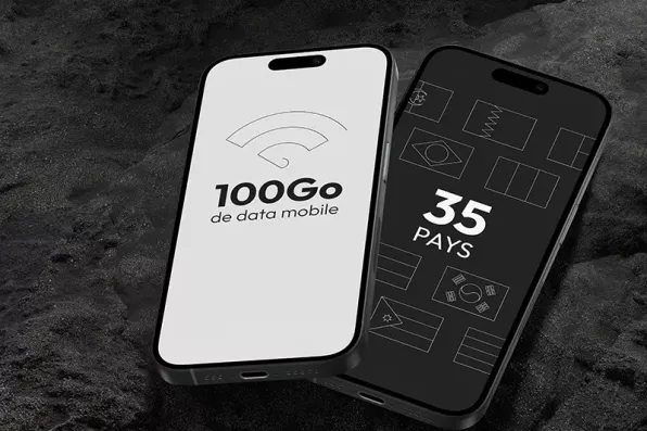 Deux smartphones affichant le message "100Go dans 35 pays"